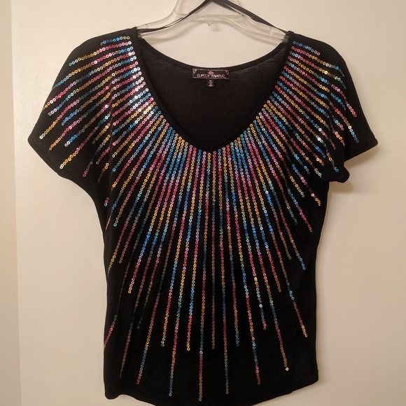 Almost Famous Tops - Rainbow sparkly sequin shirt